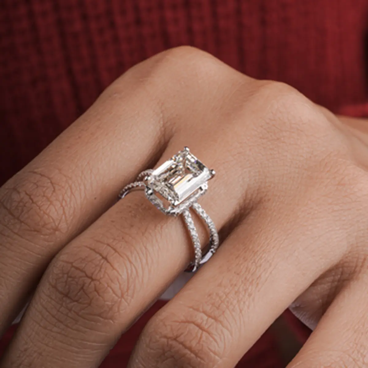 Emerald And Round Diamond Emerson Engagement Ring