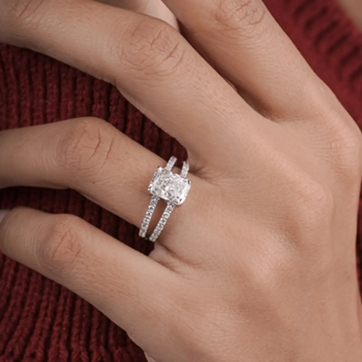 Radiant And Round Diamond Tinsel Engagement Ring