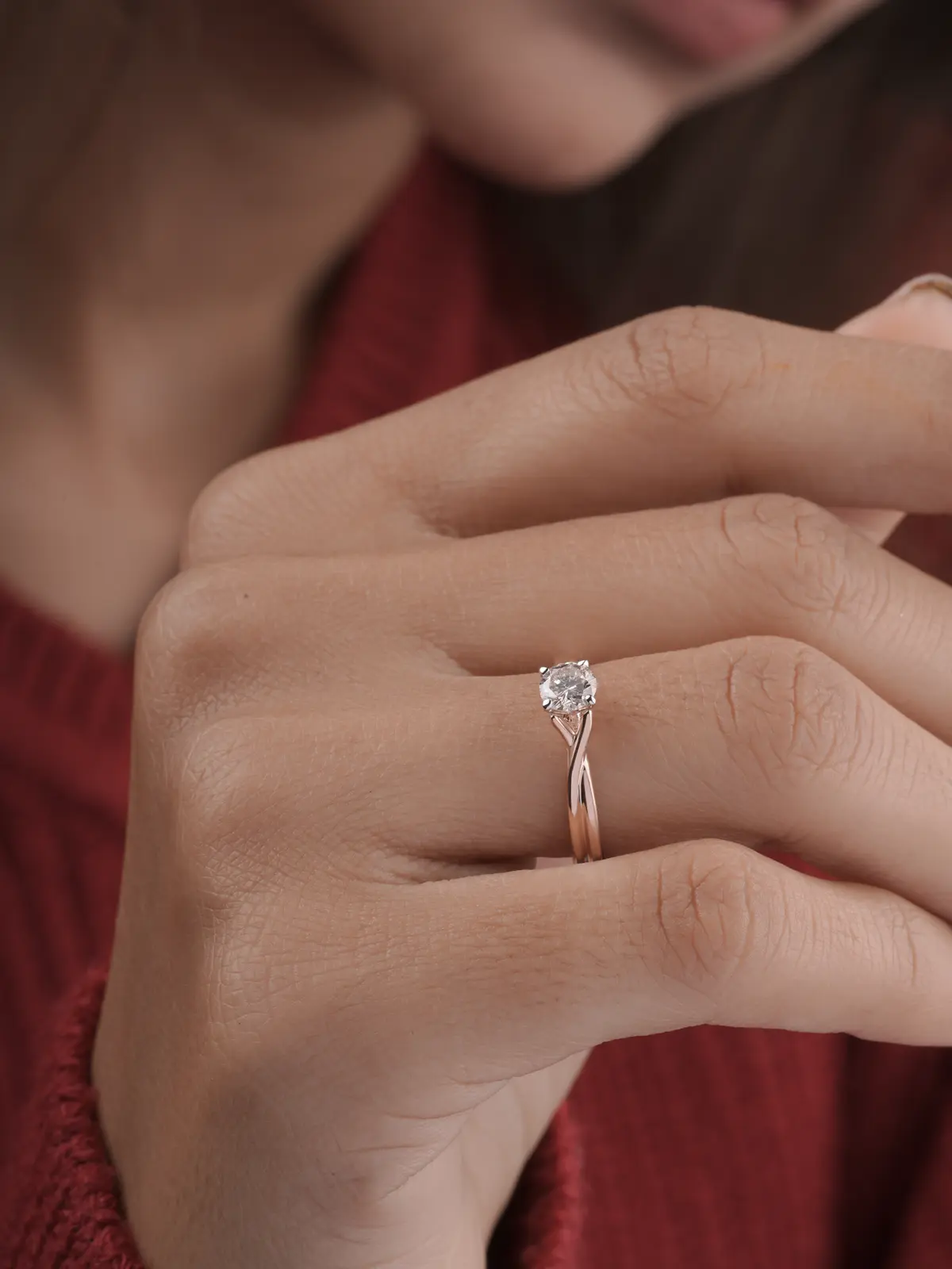 Round Diamond Infinity Twist Engagement Ring