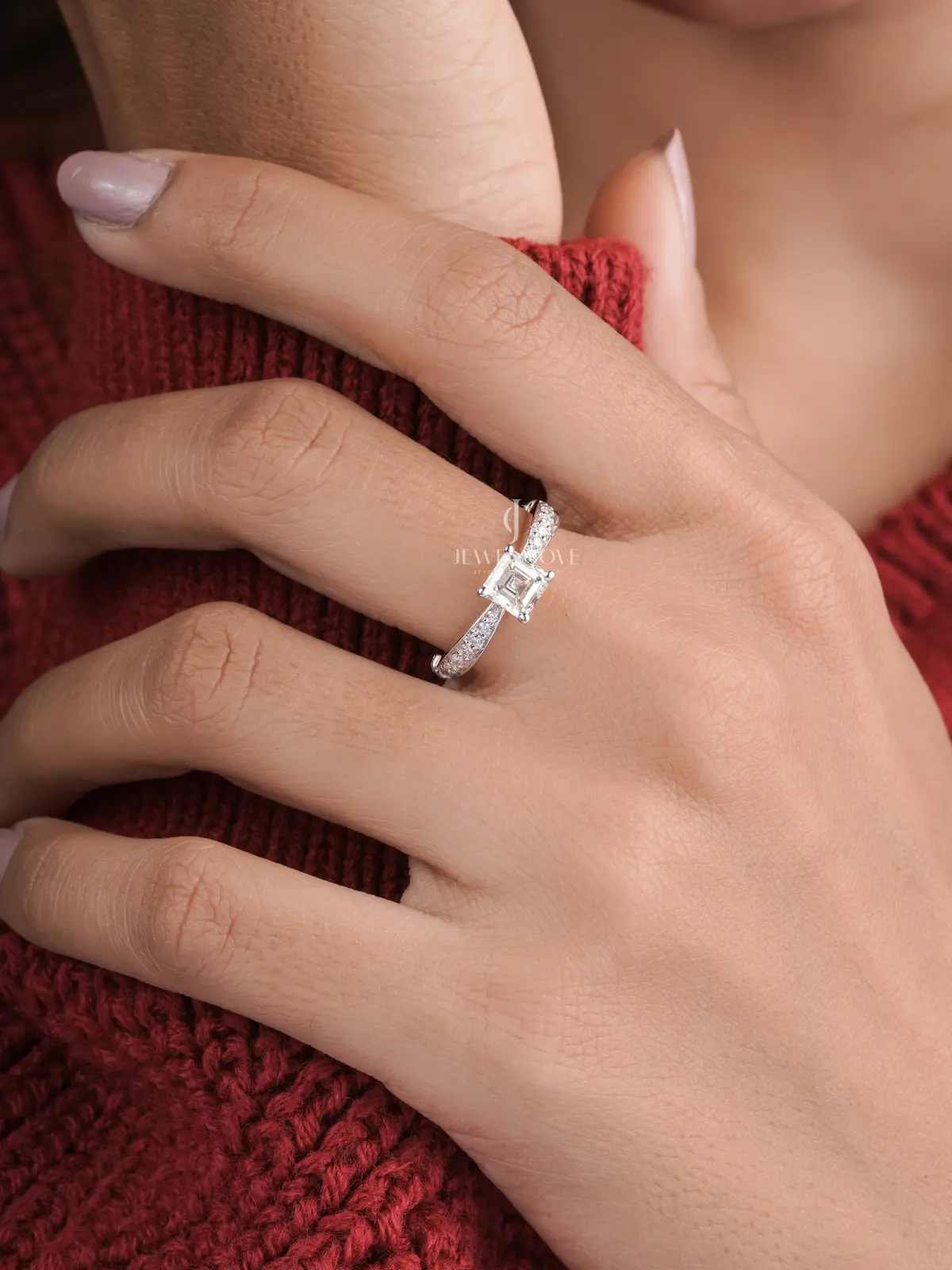 1 Carat Princess Diamond Lizzia Side Stone Ring