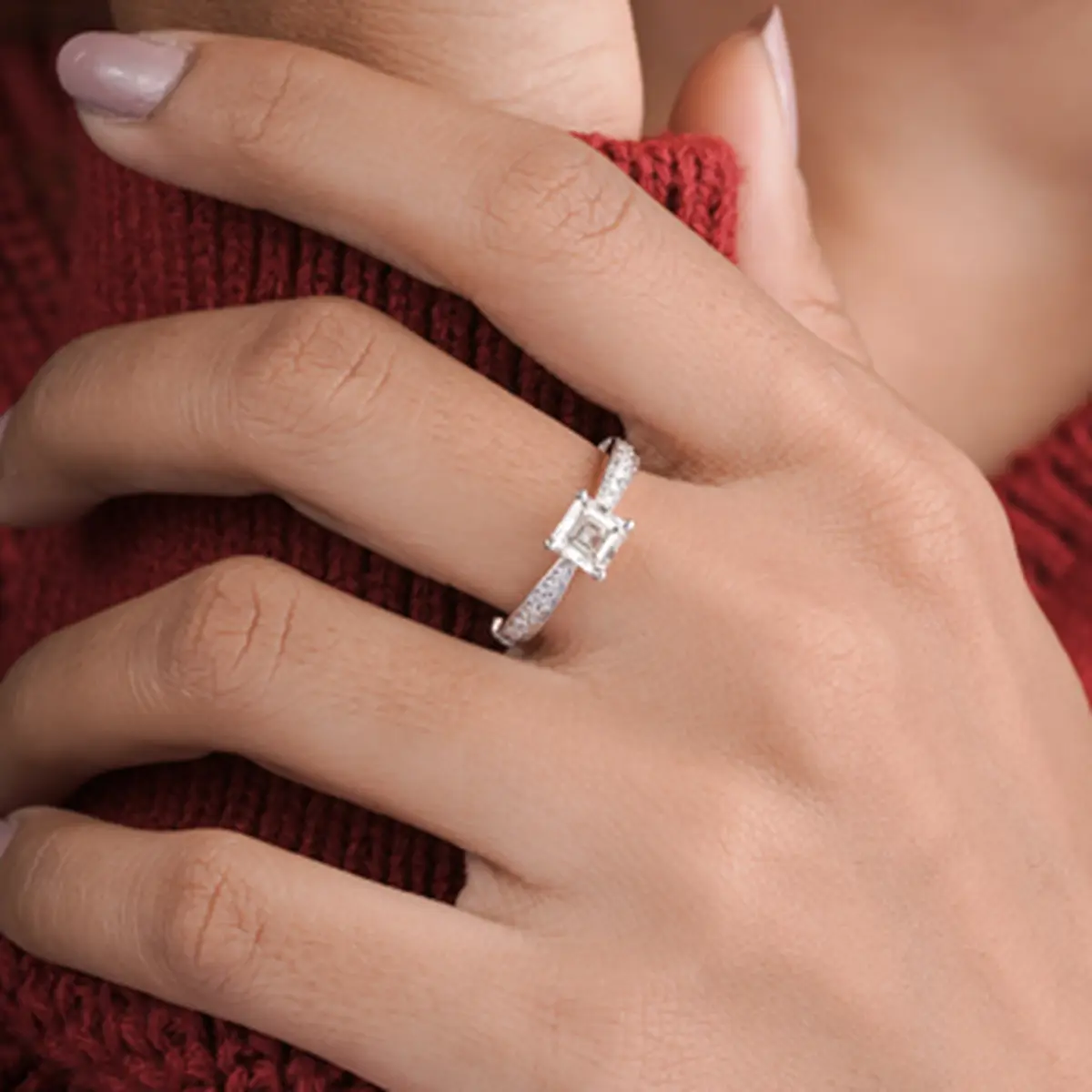 1 Carat Princess Diamond Lizzia Side Stone Ring