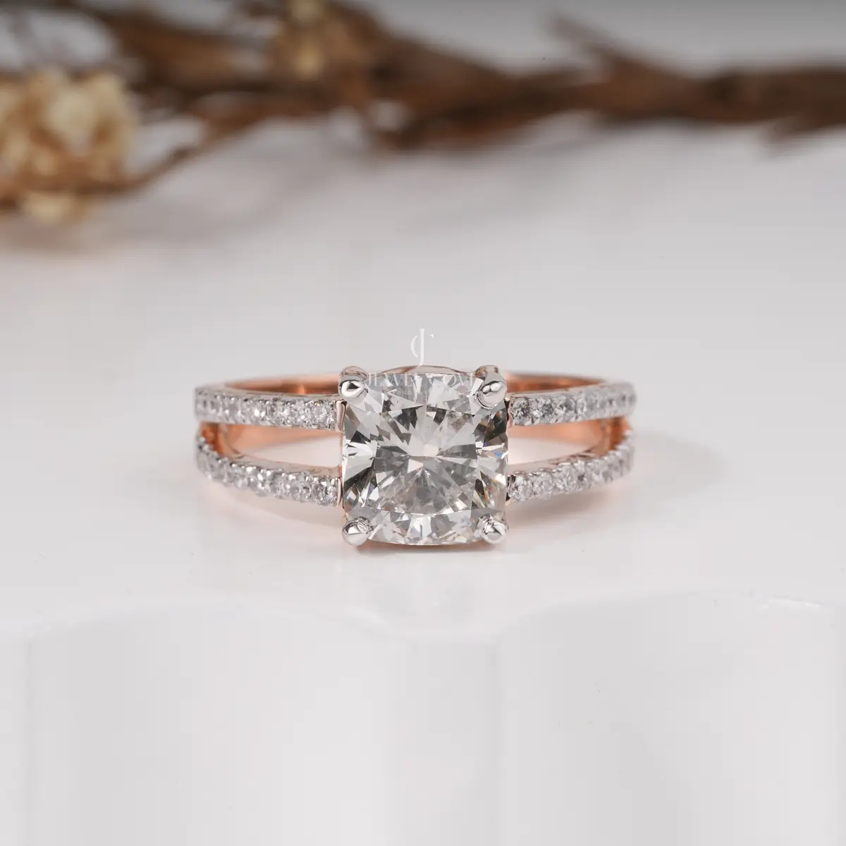 2 Carat Cushion Diamond Crystalline Engagement Ring