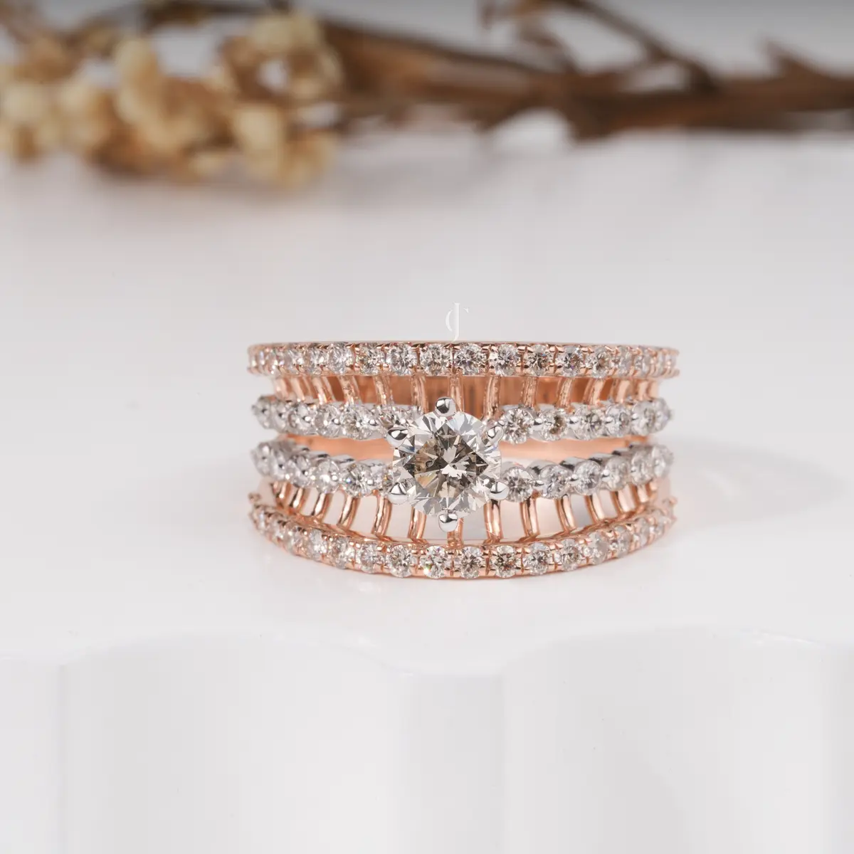 Sparkle Round Solitaire Four Band Engagement Ring