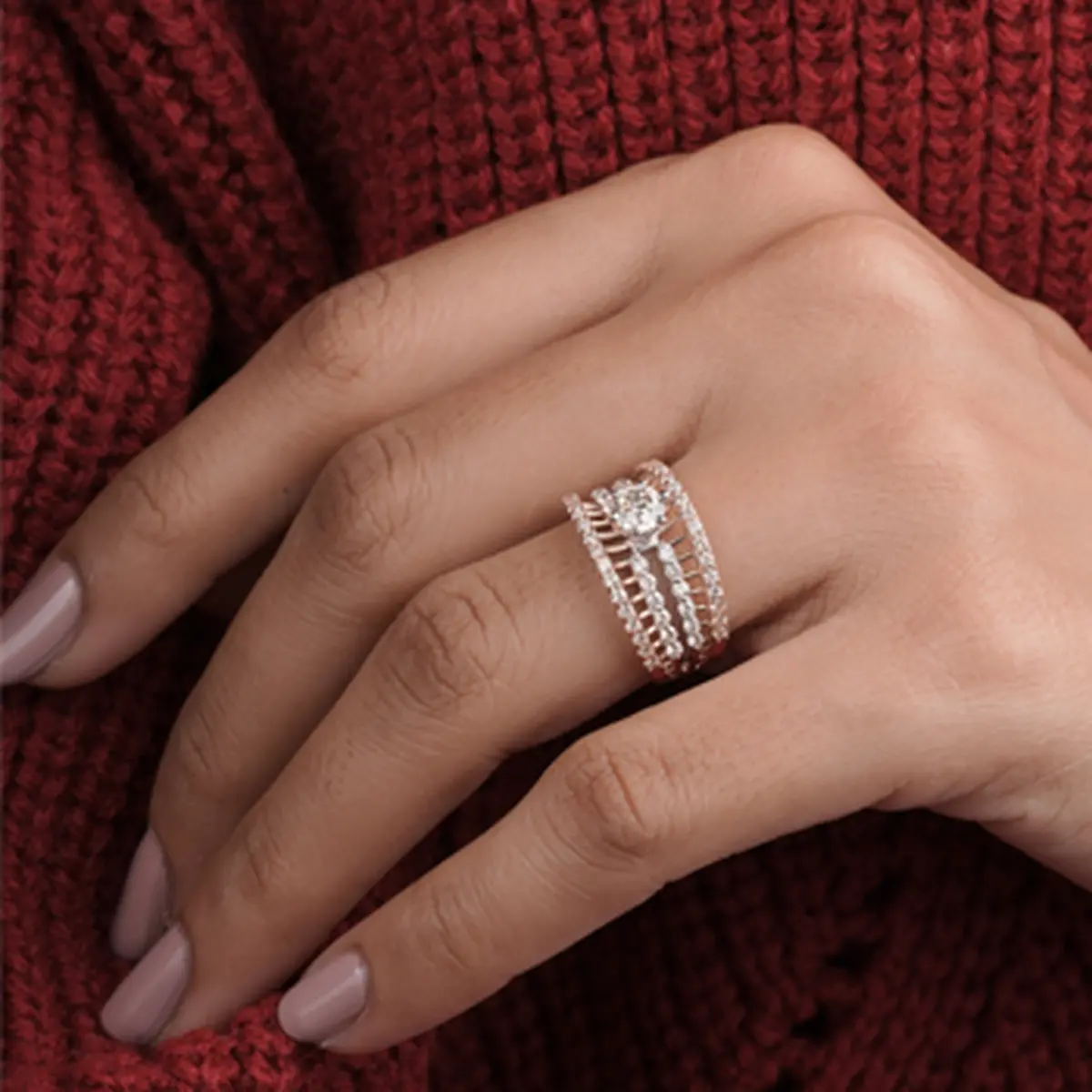 Sparkle Round Solitaire Four Band Engagement Ring