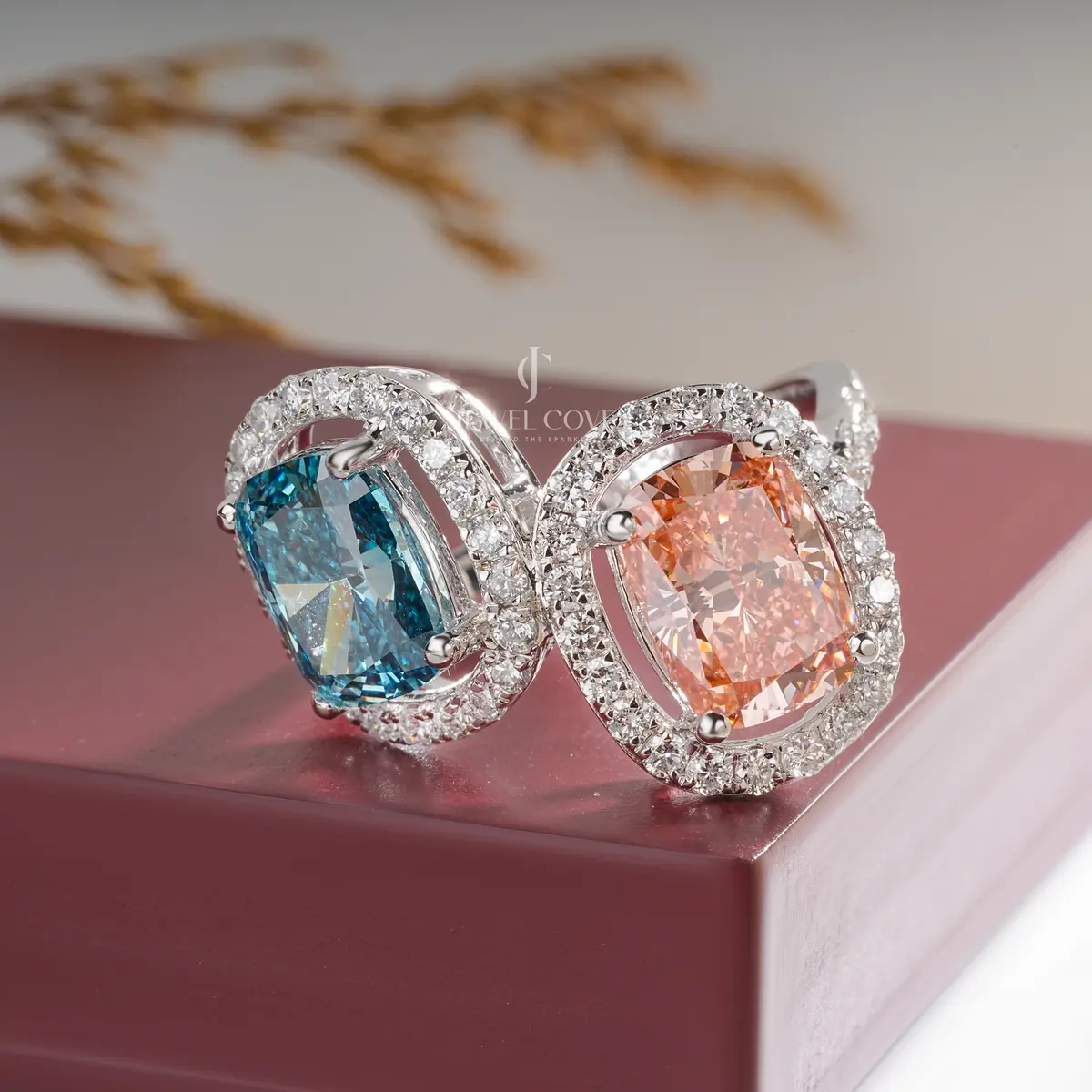0.80 Carat Side Diamond With Sapphire Blue & Pink Stone Ring 