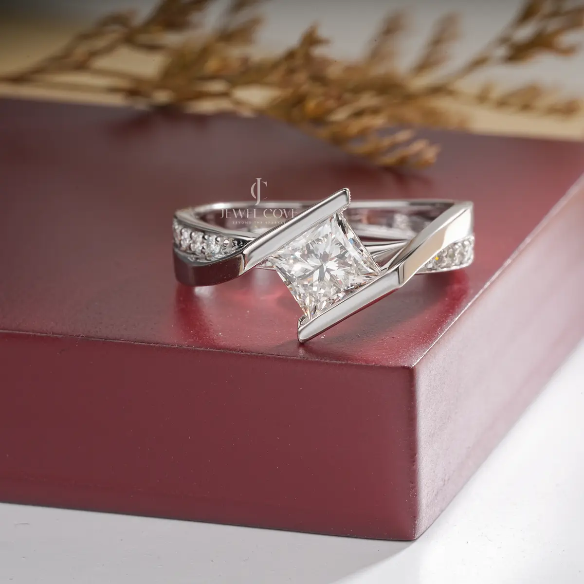 1 Carat Princess Cut Moissanite Engagement Ring
