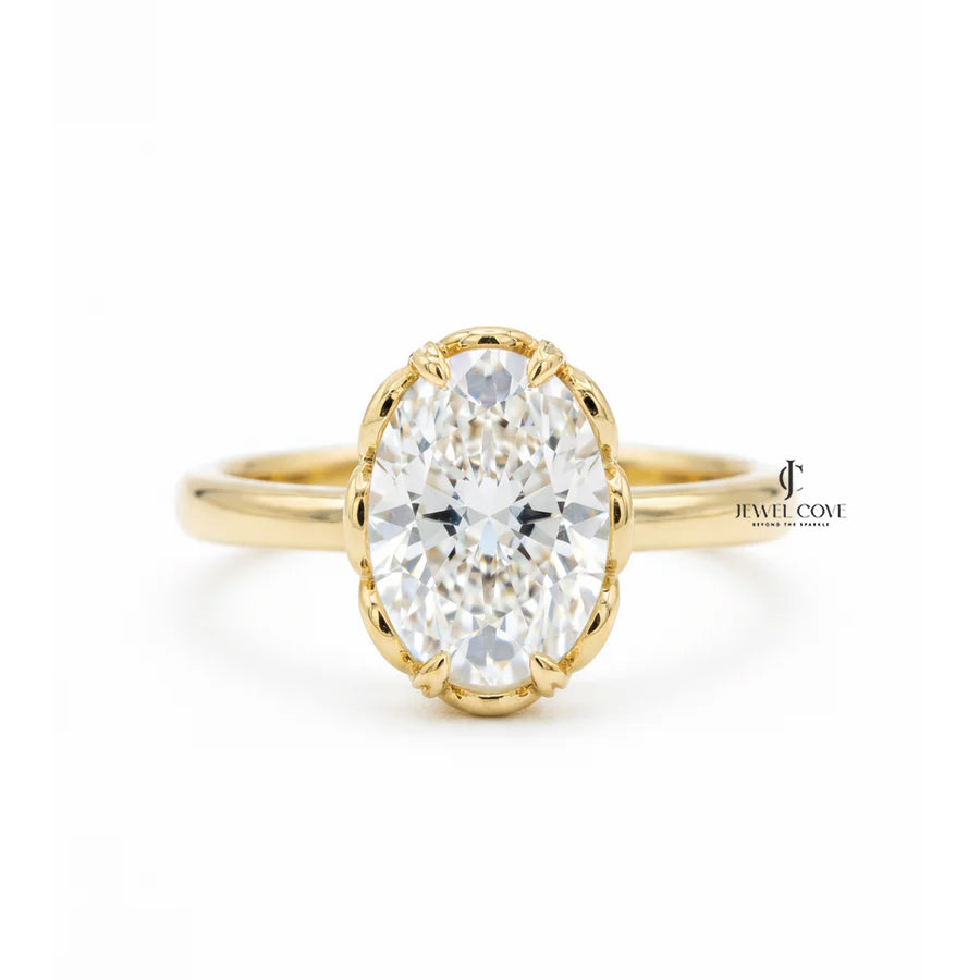 2CT Oval Cut Lab Grown Hidden Halo Engagement Ring | IGI Certified Yellow Gold Ring