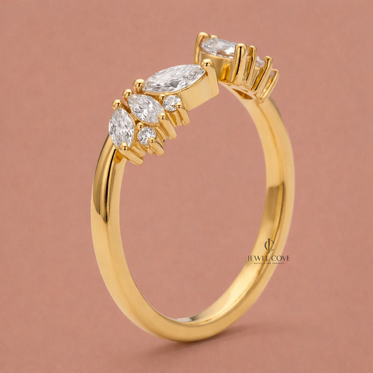 14K Yellow Gold Marquise Open Cuff Lab Grown Band For Daily Wear | IGI Certified