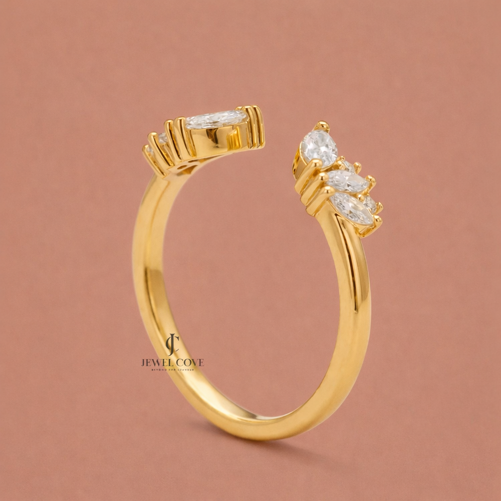 14K Yellow Gold Marquise Open Cuff Lab Grown Band For Daily Wear | IGI Certified