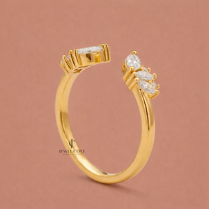 14K Yellow Gold Marquise Open Cuff Lab Grown Band For Daily Wear | IGI Certified