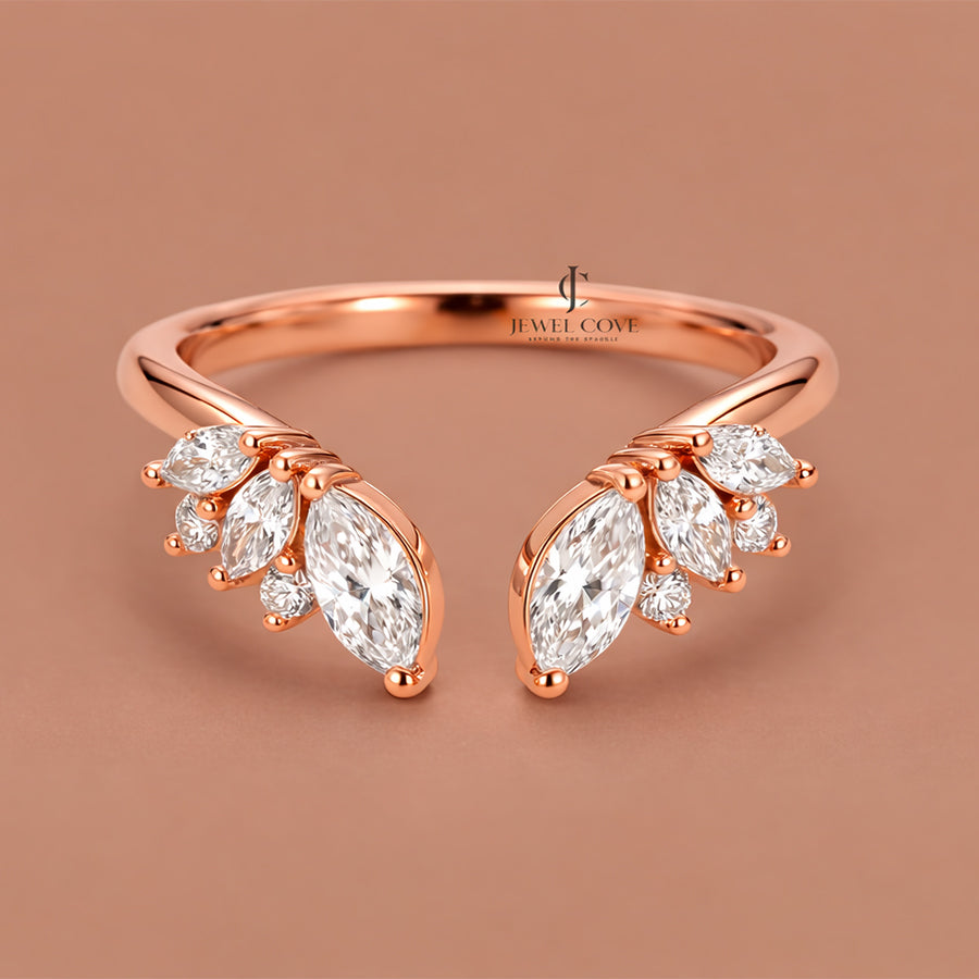14K Yellow Gold Marquise Open Cuff Lab Grown Band For Daily Wear | IGI Certified