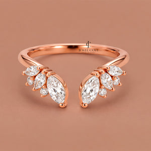 14K Yellow Gold Marquise Open Cuff Moissanite Band For Daily Wear | IGI Certified
