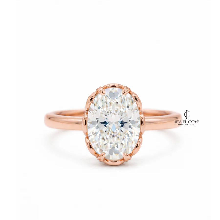 2CT Oval Cut Lab Grown Hidden Halo Engagement Ring | IGI Certified Yellow Gold Ring