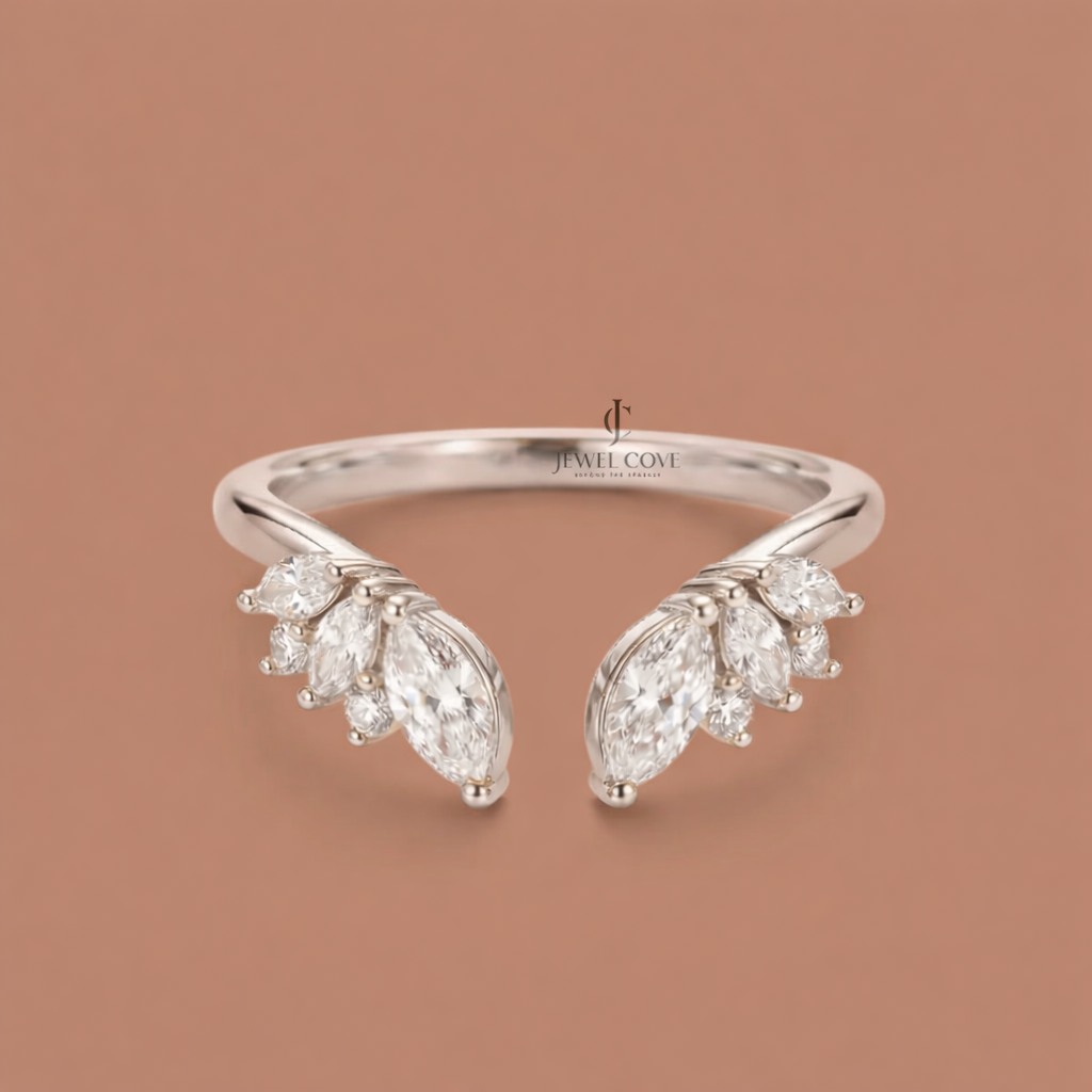 14K Yellow Gold Marquise Open Cuff Moissanite Band For Daily Wear | IGI Certified