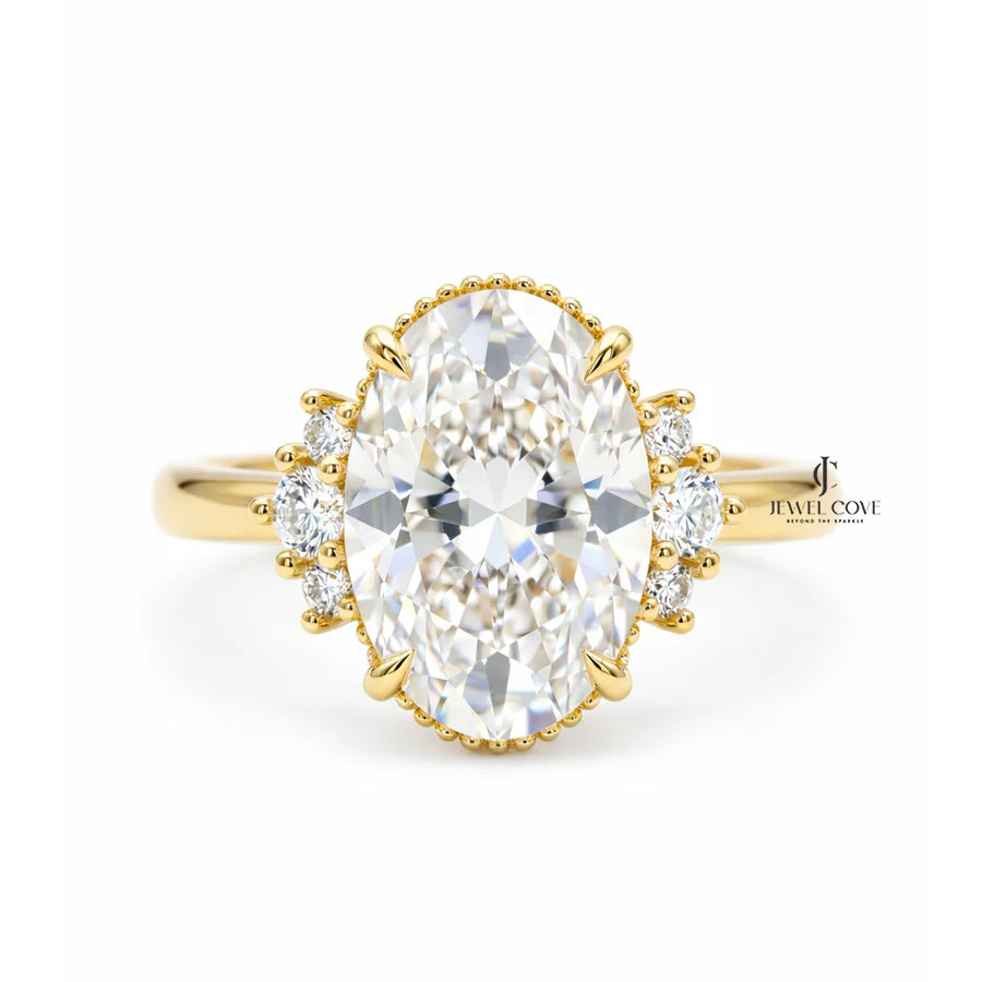 2CT Oval Solitaire Lab Grown Stack Marquise Wing Bridal Ring Set | IGI Certified