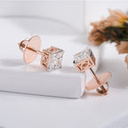 Princess Cut Diamond Stud Earrings for Women in Rose Gold Daily Wear Jewellery Gift