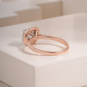 Asscher Halo Moissanite Solitaire Ring | IGI Certified | E-F Color | VVS- VS Clarity