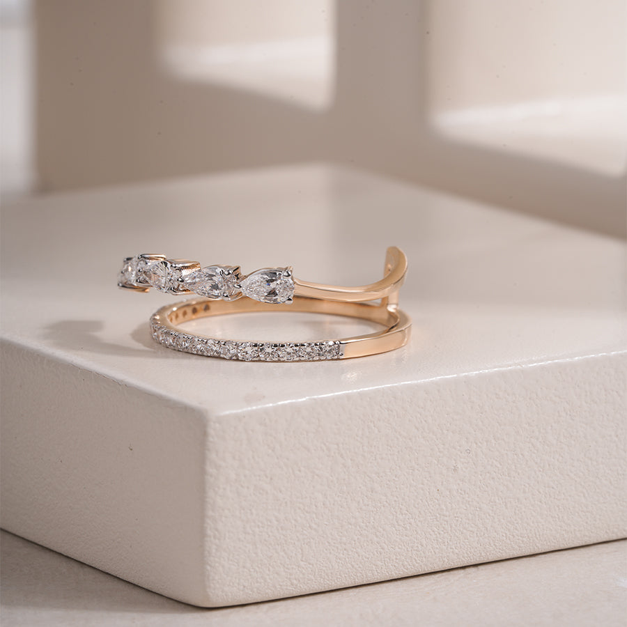 Pear Lab Grown Yellow Gold Stackable Pave Band | IGI Certified