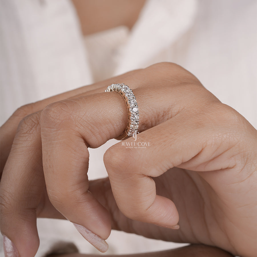 3.00 MM Round Brilliant Cut Lab Diamond Dazzling Half Eternity Wedding Band, Bridal Stackable Band