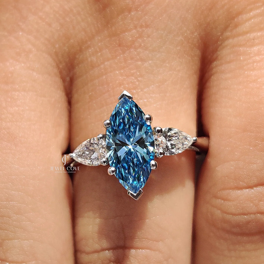 3 Stone Marquise Cut Diamond Engagement Ring | Lab Grown Diamonds | IGI Certified