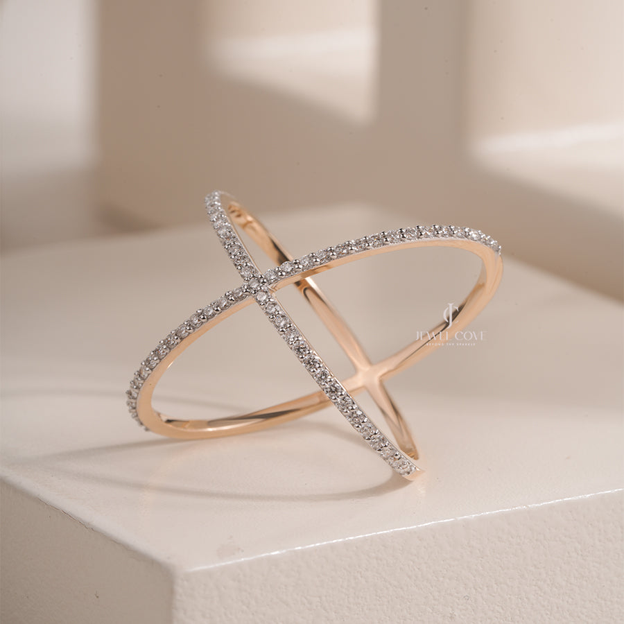 X-Shape Crossover Lab Grown Ring with Pave Setting | IGI Certified