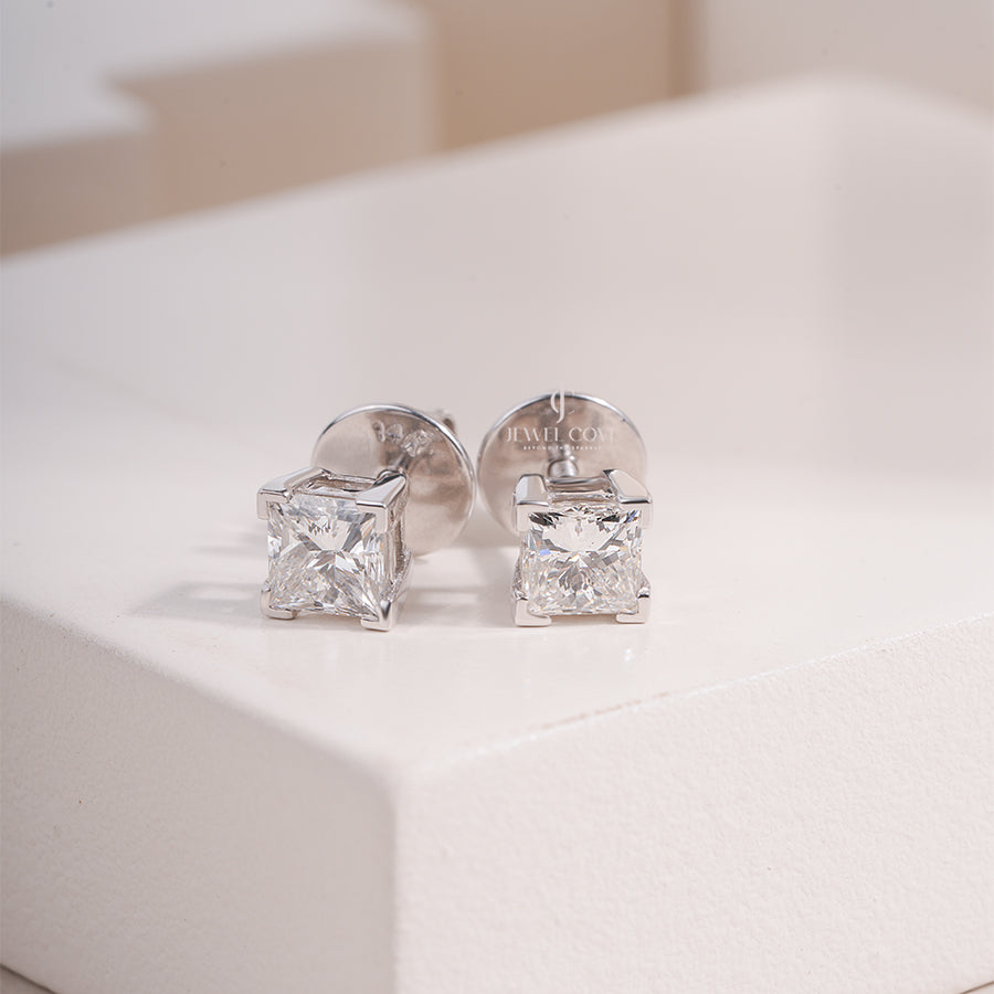 Princess Cut Lab Grown Diamond Studs – Elegant Solitaire Earrings for Daily Wear, Wedding Studs