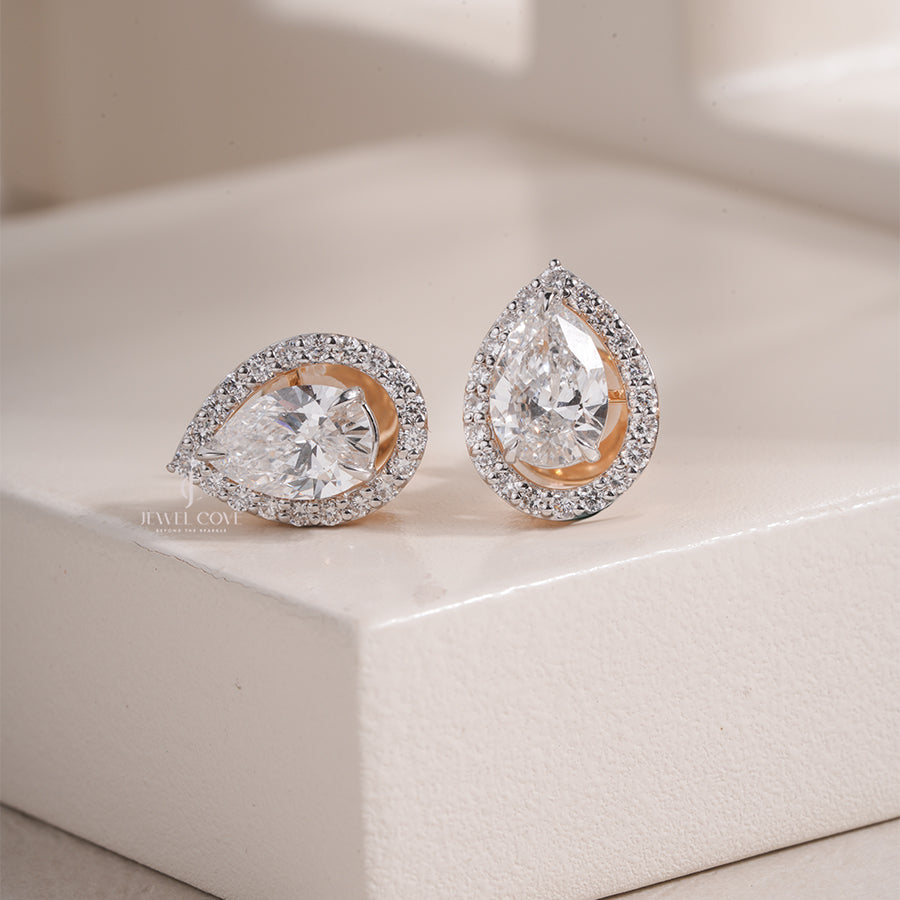 Pear Lab Grown Two Style Wearing Studs Earrings with Halo | IGI Certified