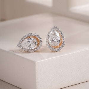 Pear Lab Grown Two Style Wearing Studs Earrings with Halo | IGI Certified