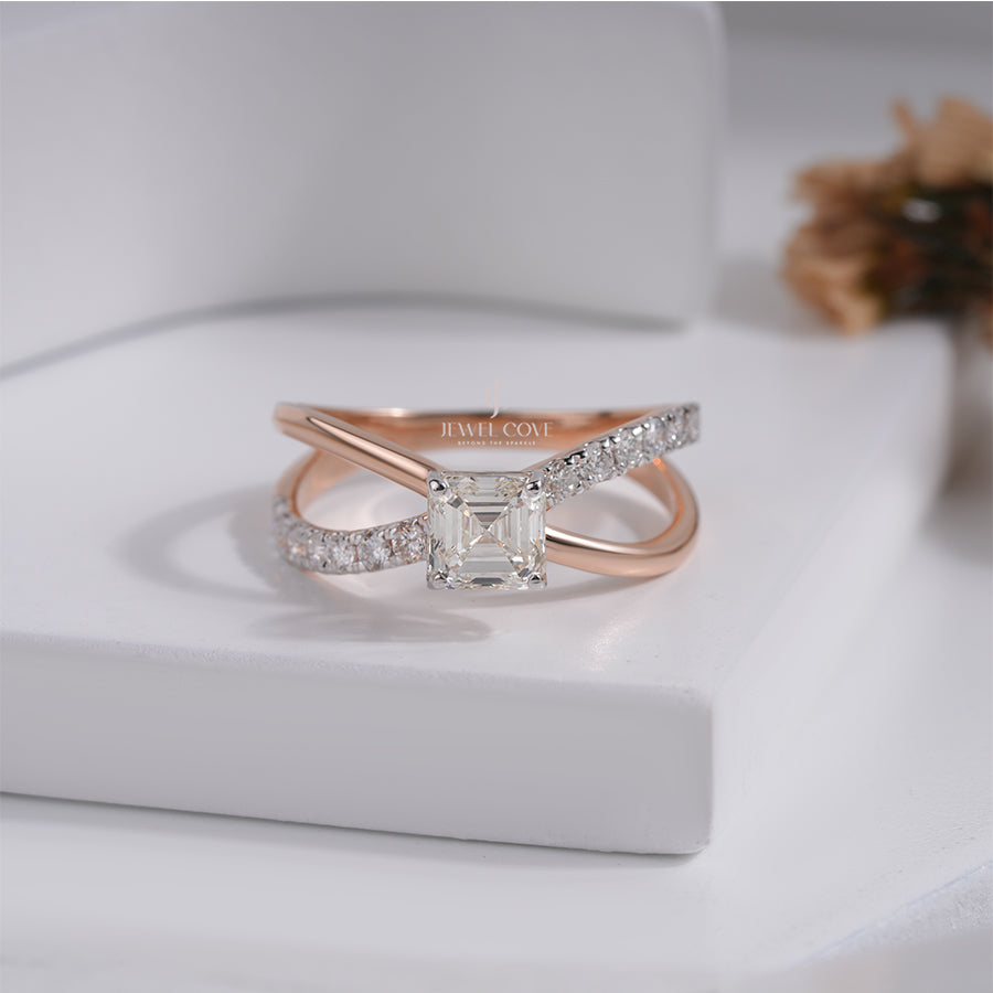 Emerald Square Criss Cross Lab Grown Ring | IGI Certified | E-F Color | VVS- VS Clarity