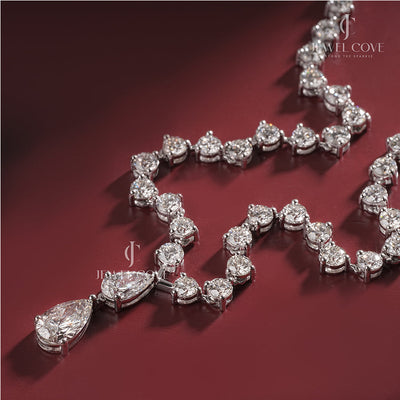 Fancy Lab Grown Diamond Drop Necklace Round And Pear Cut