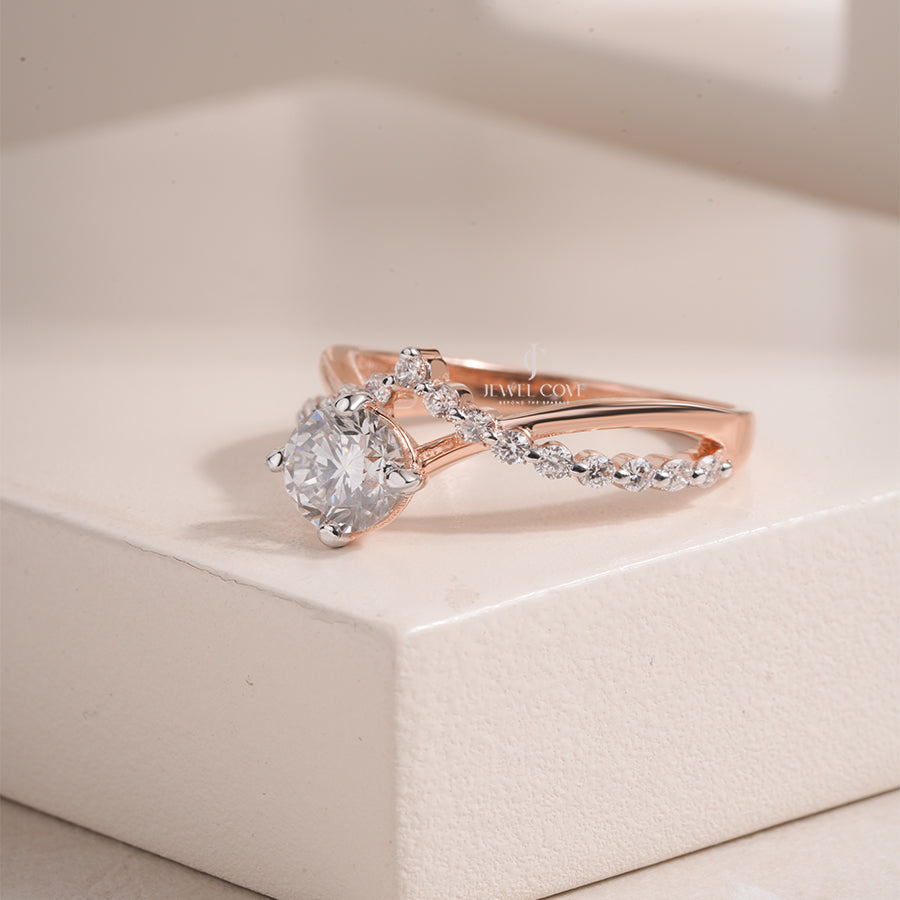 Round Lab Grown Twisted Pave Band | 14K White Gold Eternity Ring | IGI Certified