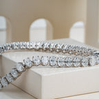 Elegant Oval Cut Lab Grown Diamond Tennis Bracelet in White Gold, Timeless Luxury Jewelry Design