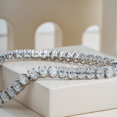 Elegant Oval Cut Lab Grown Diamond Tennis Bracelet in White Gold, Timeless Luxury Jewelry Design