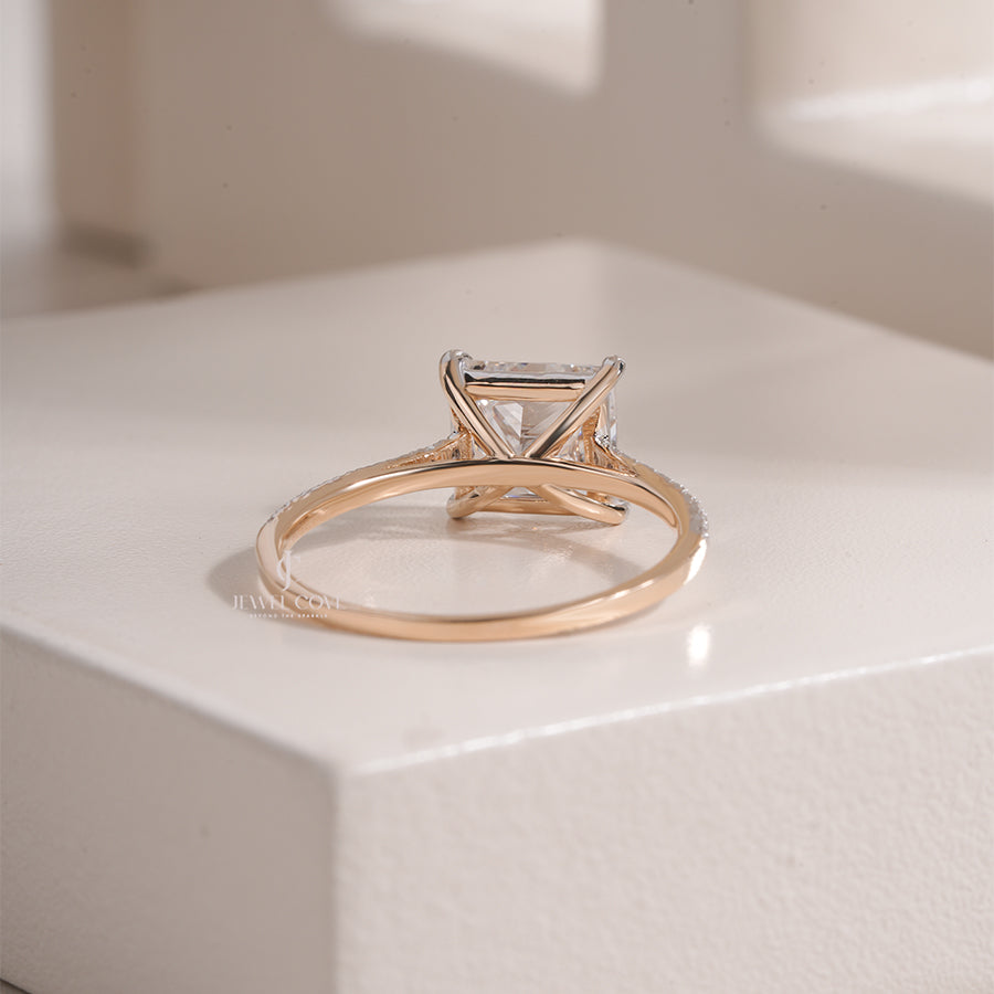 Princess Lab Diamond Solitaire Engagement Eternity Ring with Pave Band| IGI Certified