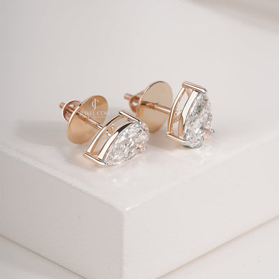 Pear Lab Grown Diamond Stud Earrings Pear Cut Diamond Earrings Dainty Solitaire Wedding Studs