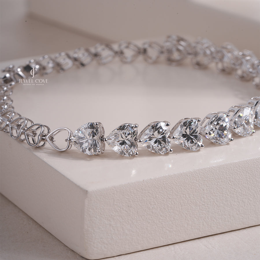 18k Gold Heart Lab Grown Diamond Tennis Bracelet | IGI Certified Bracelet