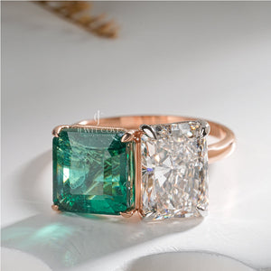 Two Stone Emerald Solitaire Lab Grown With Green Stone Ring | IGI Certified | E-F Color | VVS- VS Clarity