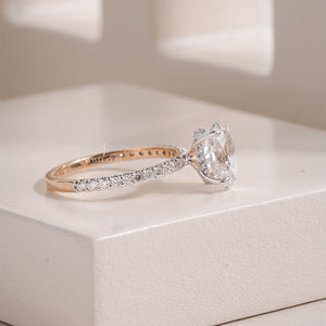 Oval Lab Grown Engagement Eternity Ring with Pave Band | IGI Certified | Yellow Gold Ring