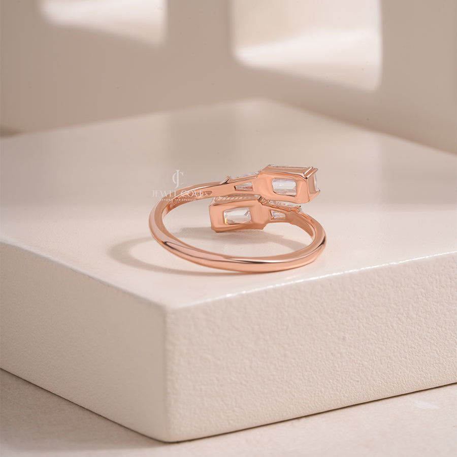 Bypass Lab Grown Emerald Cut and Tapered Baguette Ring | IGI Certified