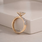 Radiant Moissanite Diamond Engagement Ring with Baguette Side Stones