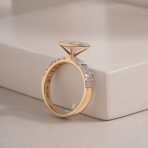 Radiant Moissanite with Baguette Side Stones | IGI Certified | 14K White Gold Eternity Ring