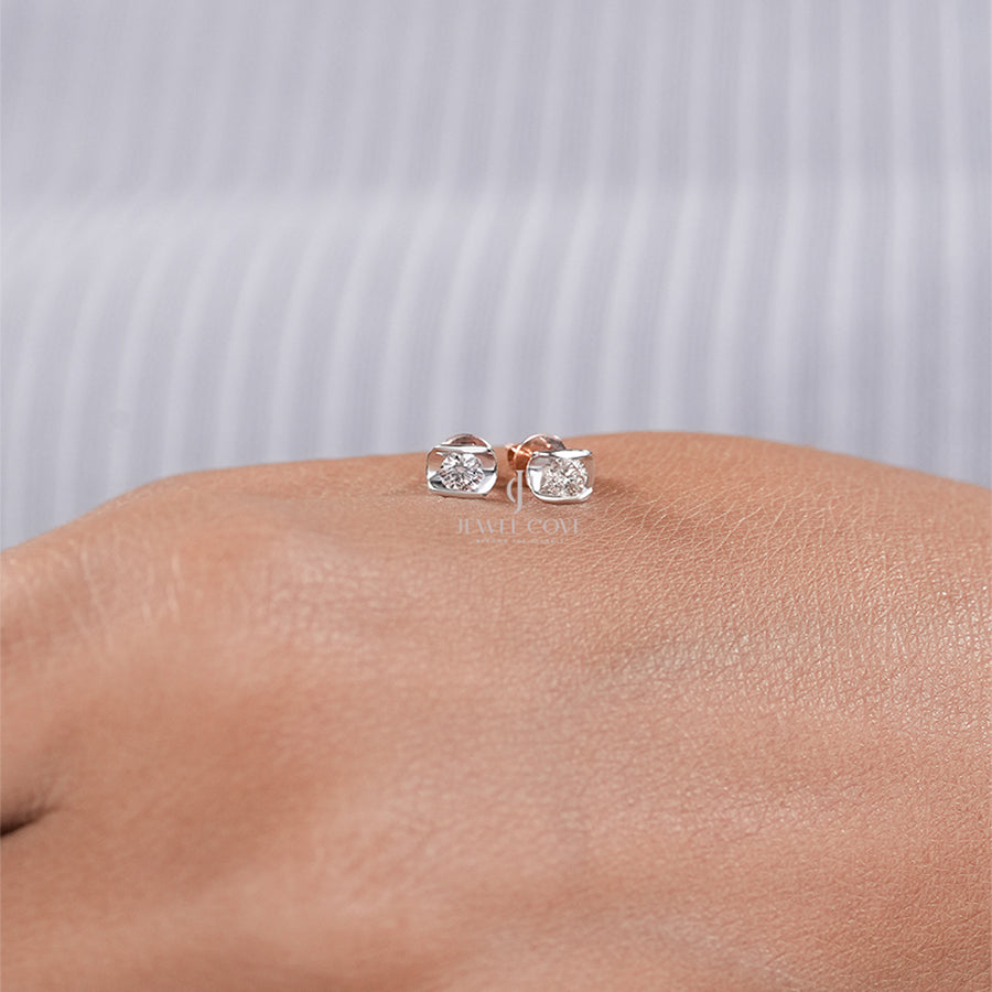 Two-Tone Gold Lab Diamond Studs For Her | EF Color | VVS-VS Clarity | IGI Certified