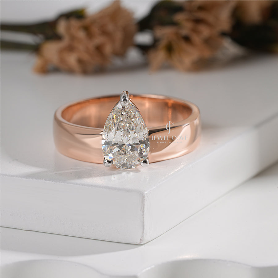 2CT Pear Lab Grown Diamond Engagement Ring | 3 Claw Solitaire | IGI Certified