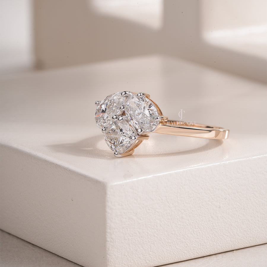 Three Stone Cluster Lab-Grown Engagement Ring in Yellow Gold | IGI Certified Diamond Ring For Her
