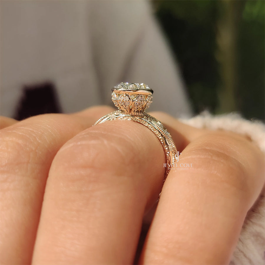 Oval Bezel Engagement Ring with Milgrain | Lab Grown Diamonds | IGI Certified