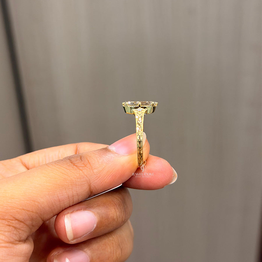 Elongated Cushion Vintage Ring | Lab Grown Diamonds | IGI Certified