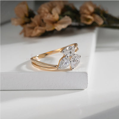 Luxury Triple Diamond Gold Ring – Unique Pear Cut Design