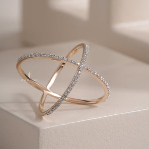 X-Shape Crossover Moissanite Ring with Pave Setting | IGI Certified