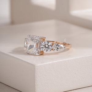 1CT Emerald Moissanite Engagement Ring with Tapered Side Diamonds | IGI Certified Ring