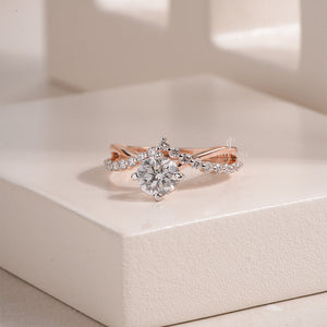 Round Moissanite Twisted Pave Band | 14K White Gold Eternity Ring | IGI Certified